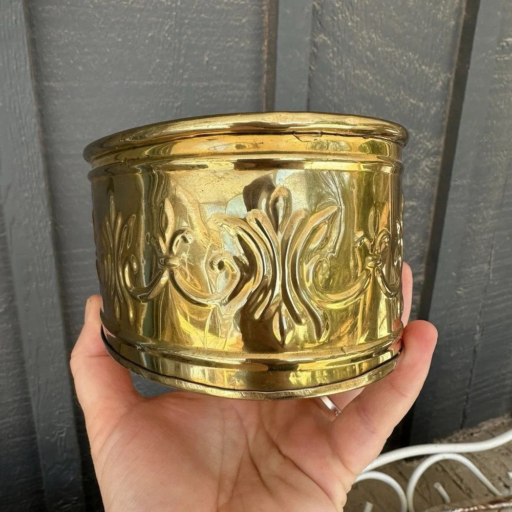 Vintage Brass Oval Planter Embossed Stamped Decorative Pot Ornate India